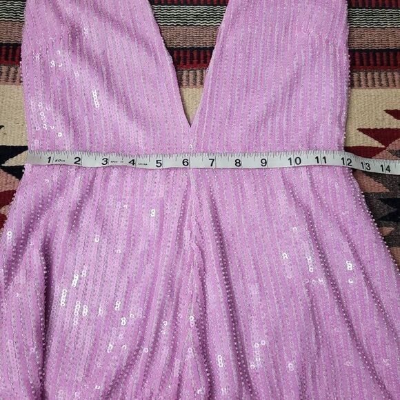 NWT Misha Collection Tia Mini Dress Sz‎ 4 Sleeveless Beaded Sequins V Neck LiLac - Picture 9 of 14